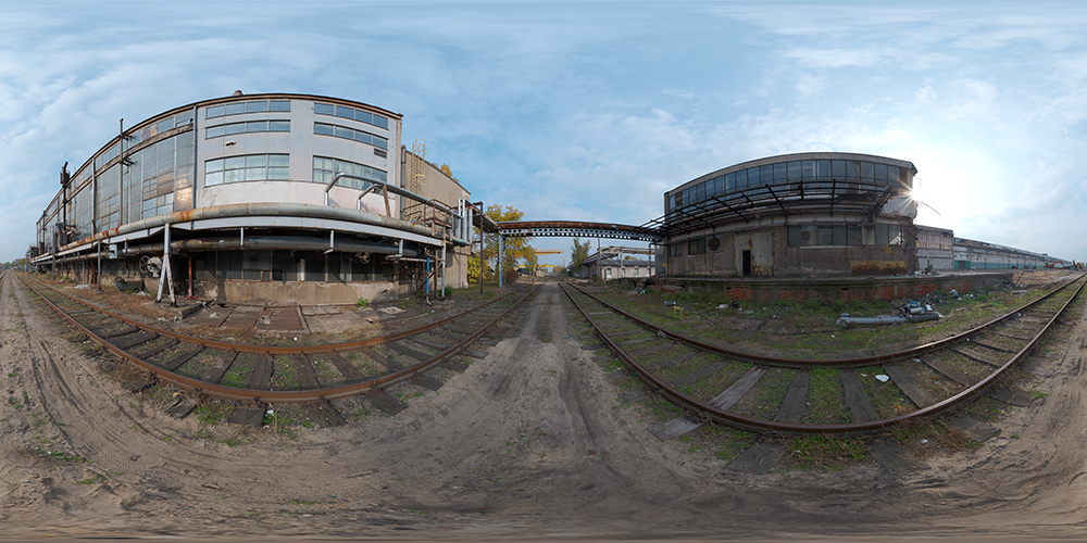 Rail track by abandoned factory  - HDRI Maps - Urban