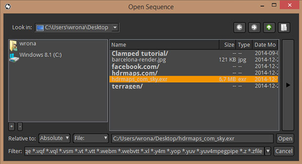 Natron import image dialog