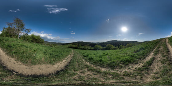 Mountain slope hill hdri map thumbnail, grass and blue sky