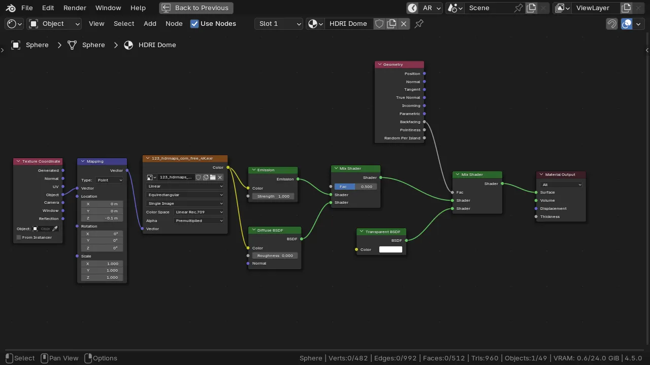 nodes setup for hdri material