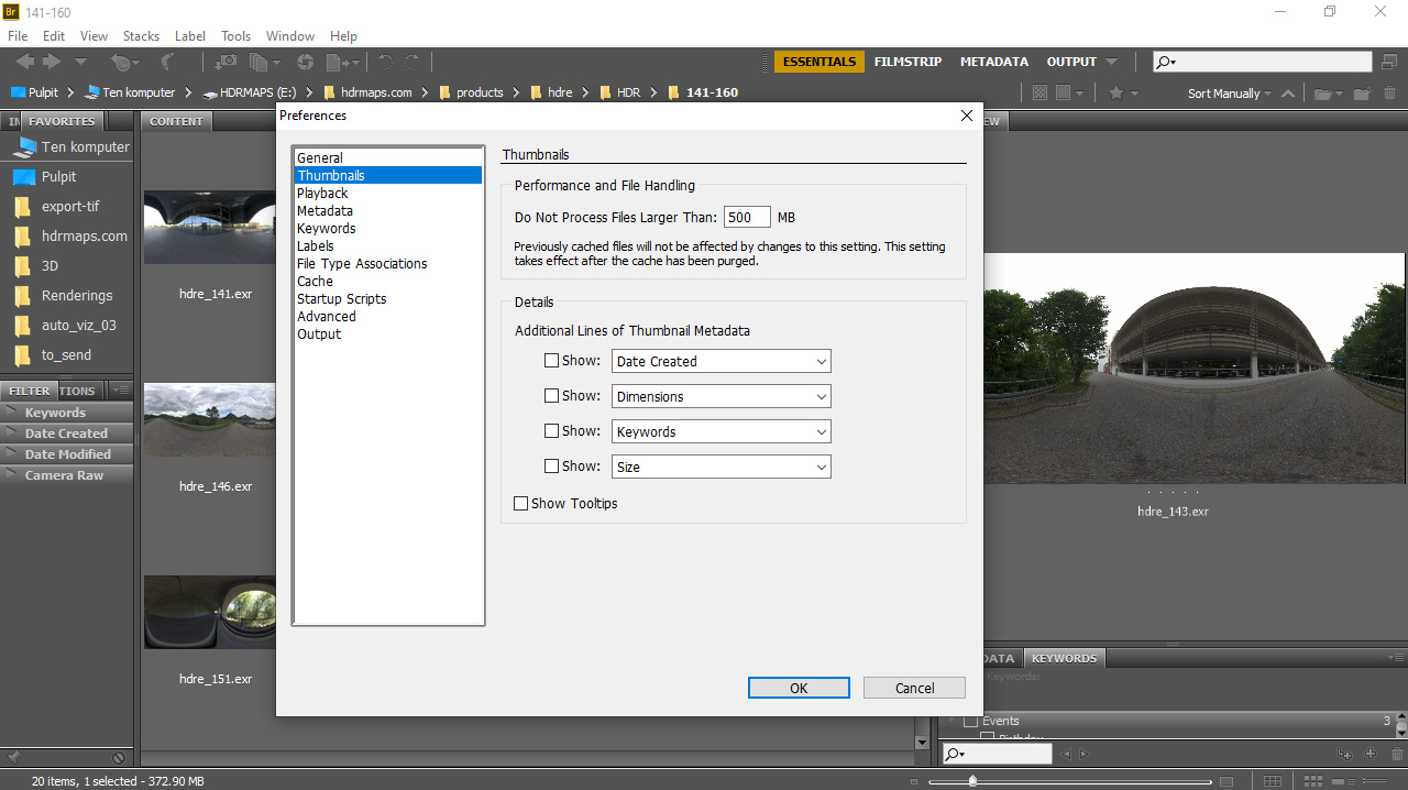 HDR preview files in Adobe Bridge